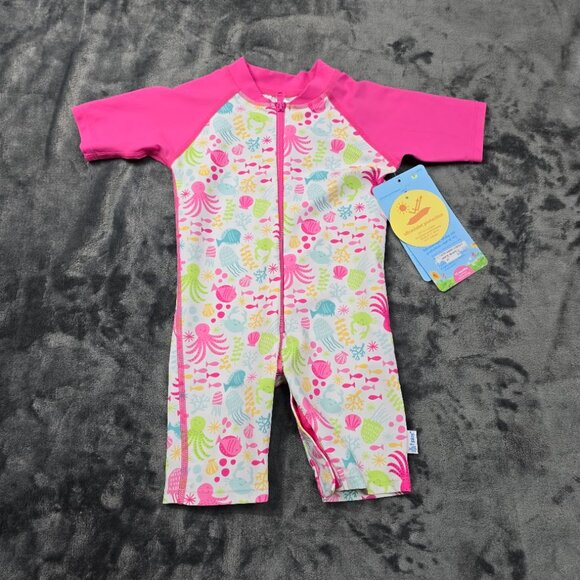 I Play Baby Swim Sunsuit 12 Months UPF 50 Ocean Print - Picture 1 of 7